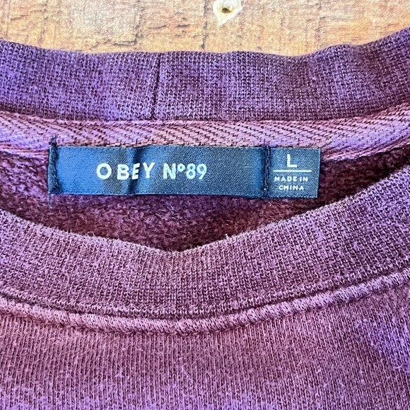 Obey Worldwide No89 Floral OG Large Washed Burgundy Sweatshirt Pullover - Picture 9 of 9